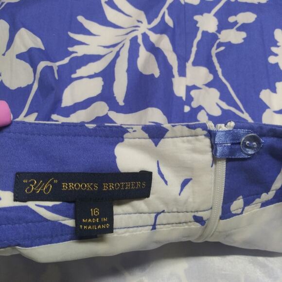 Brooks Brothers”346” Lined Cotton Blue & White Knee Length Floral Skirt Size 16 - Picture 6 of 9